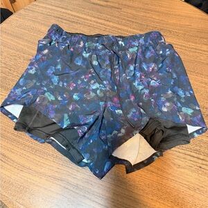 Avia Black Athletic Shorts with Blue & Purple Floral Print